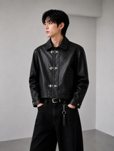 Noir Clasp Leather Jacket