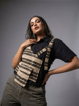 Warp Knit Overlay Black Polo Shirt